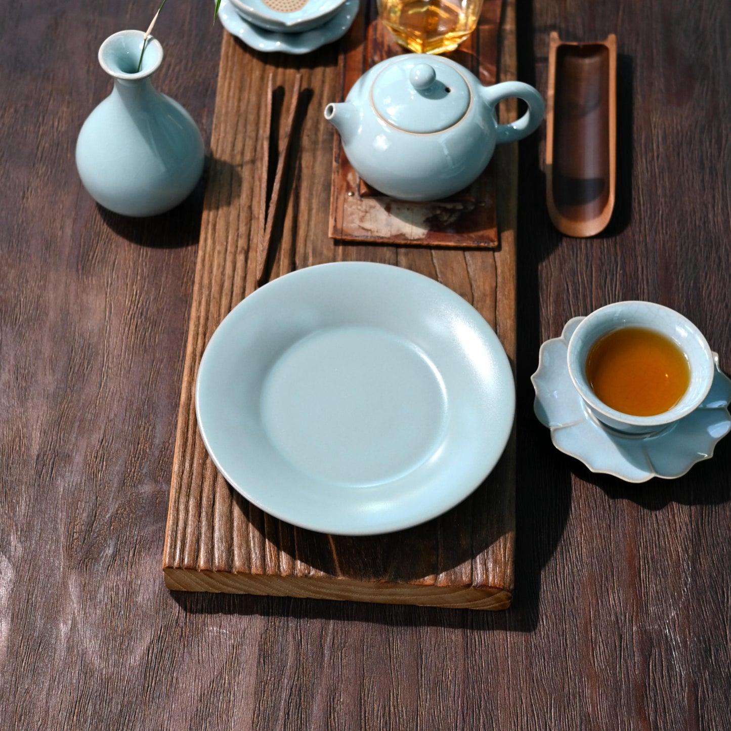 Unique Piece Ru Porcelain Archaistic Glaze Pot Saucer Vintage Sky Blue Plate / Tea tray