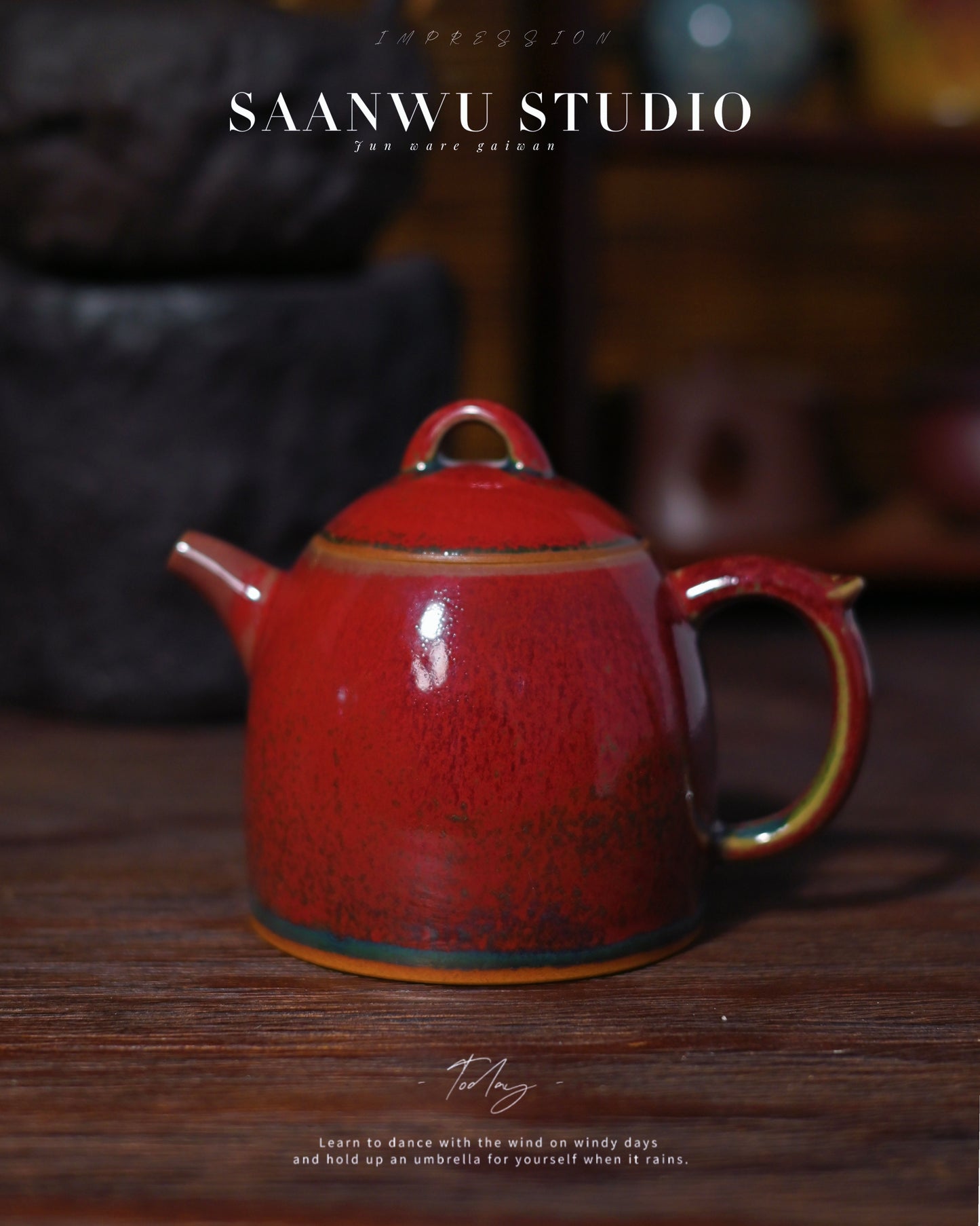 Notice the delicate traces of emerald-green at the rim and handle base—a hallmark of authentic Jun Kiln firing, where different temperatures create a beautiful color contrast.