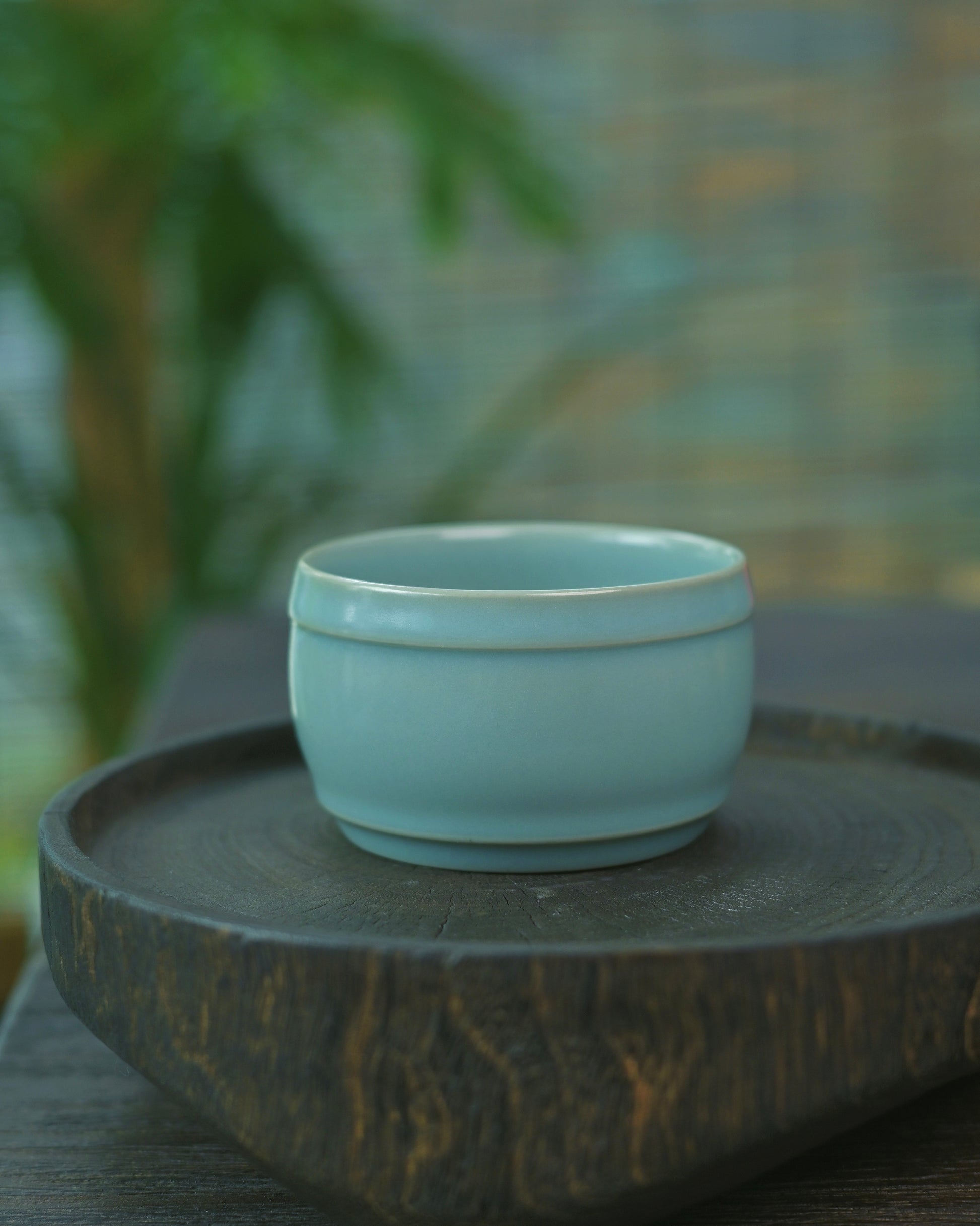 Subtle celestial blue glaze showing depth and transparency of Ru ware style