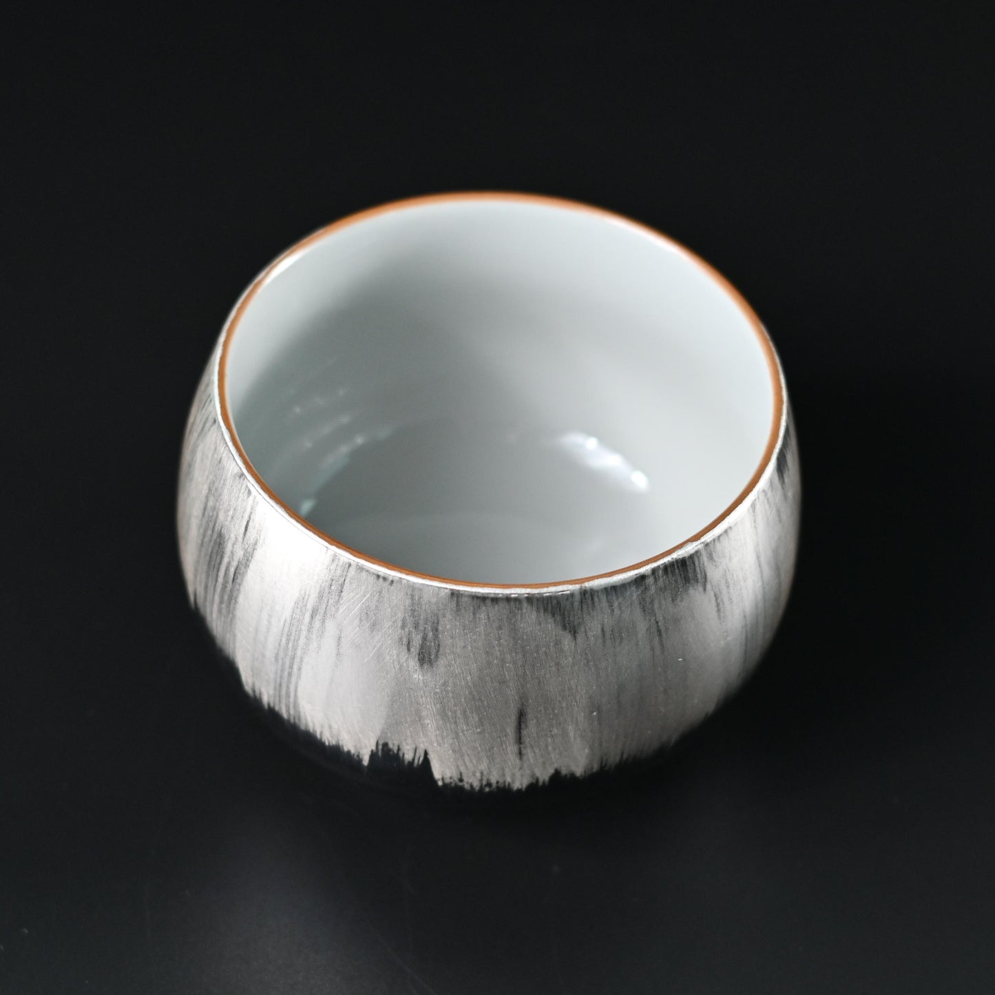 Silver-Plated Ceramic Arhat Teacup - White Porcelain Tea Cup