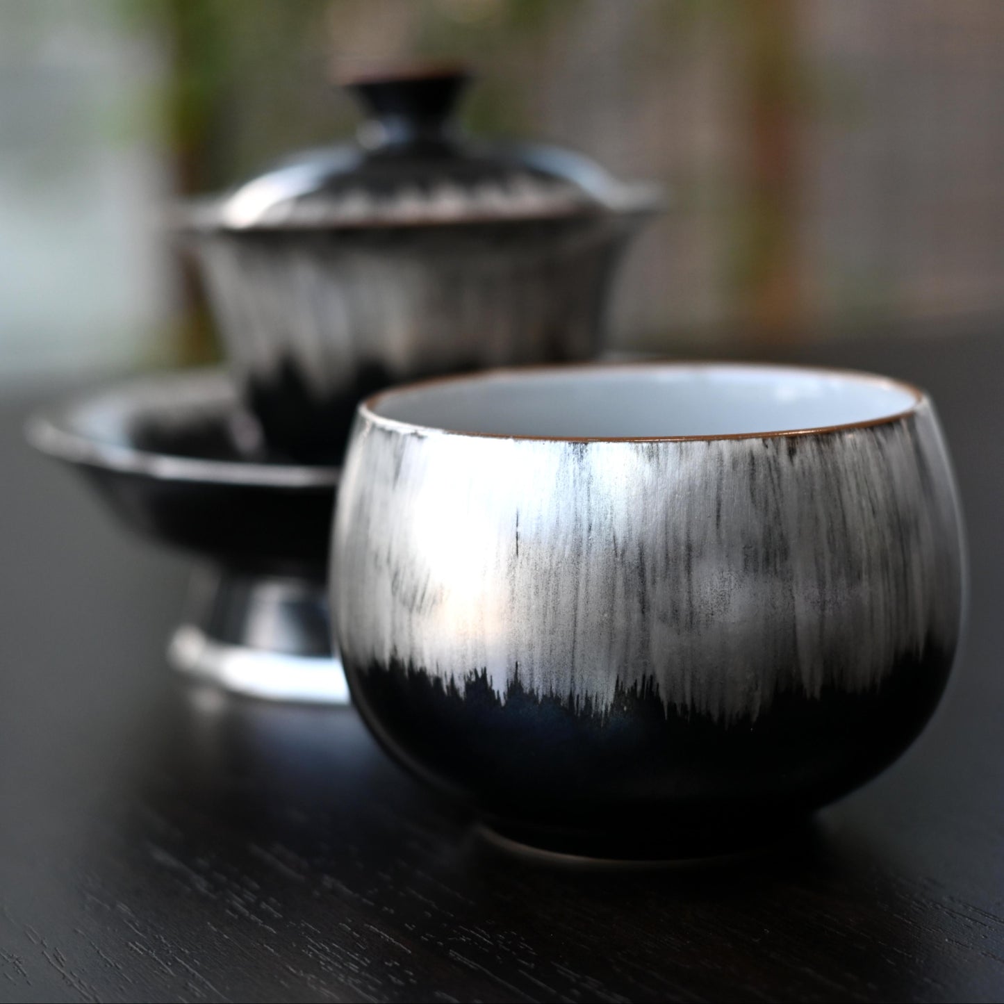 Silver-Plated Ceramic Arhat Teacup - White Porcelain Tea Cup