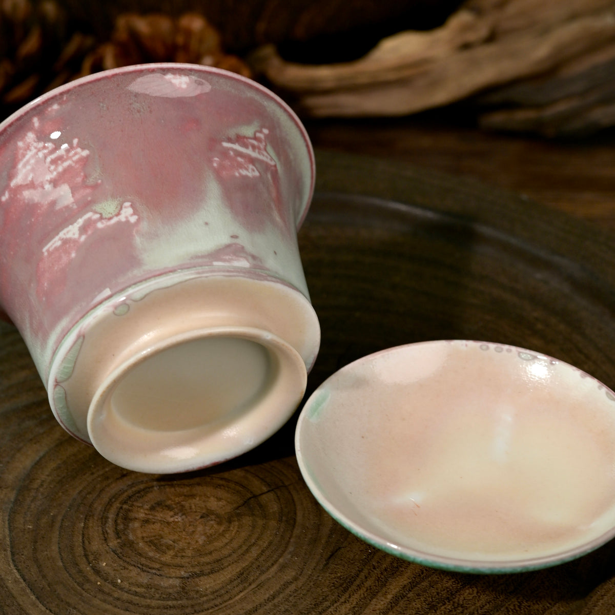 Unique handcrafted wood-fired soda glaze horseshoe gaiwan 100ml