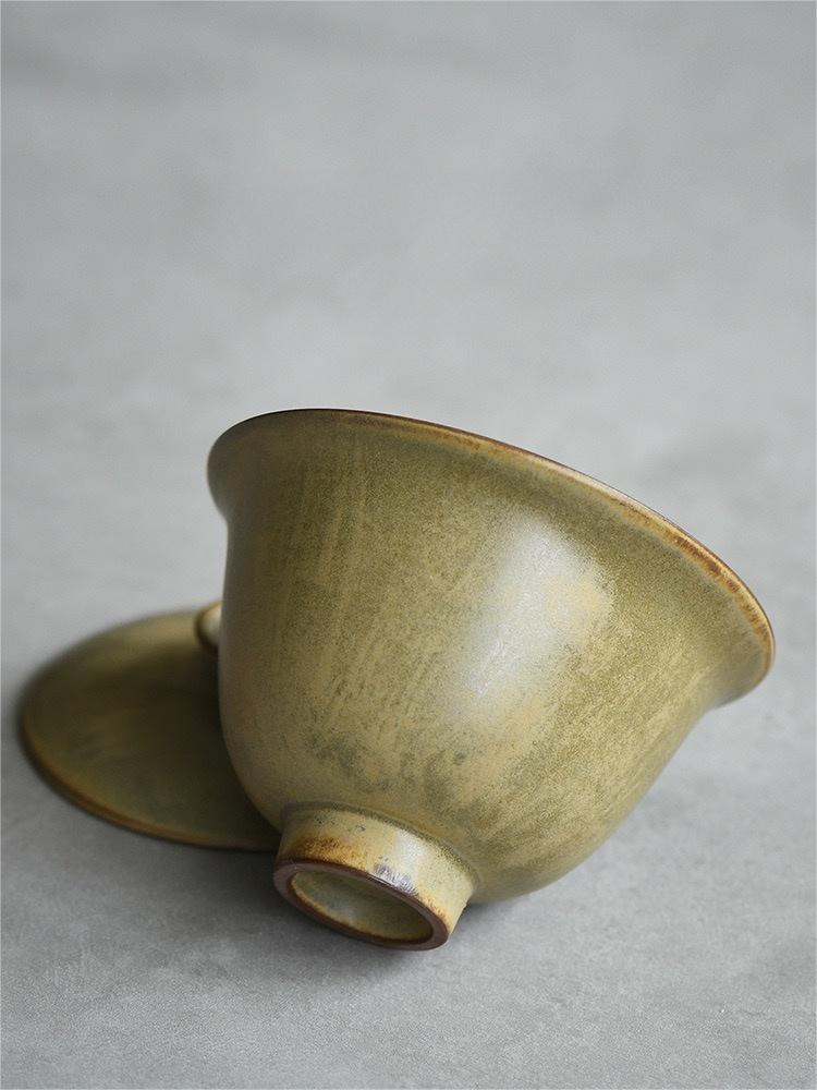 5pcs in 1 Yellow-green Ceramic Kiln Glaze Wabi-sabi Style Tea set