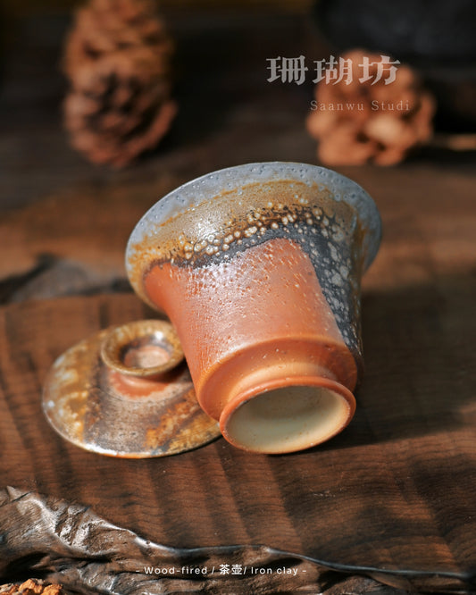 120ml handcrafted clay gaiwan fired naked in wood-burning kiln