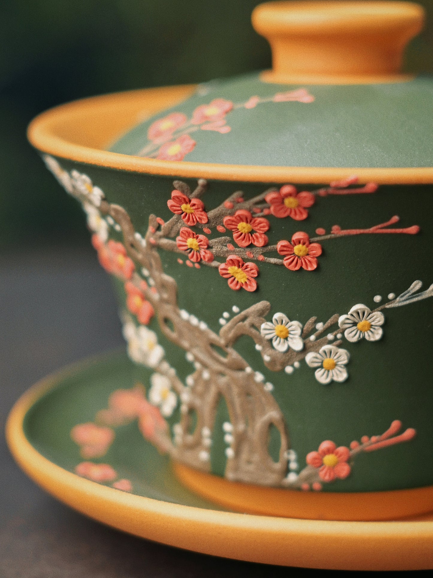 Yixing Purple Clay Zisha Duanni Plum Blossom Appliqué Gaiwan Set