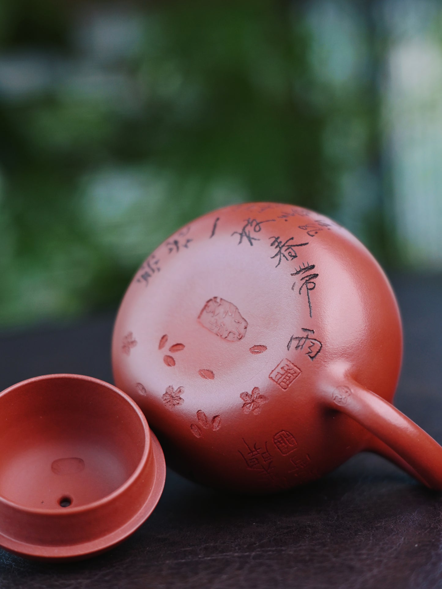 Handcrafted Yixing Zisha Teapot with Poetry & Floral Carvings