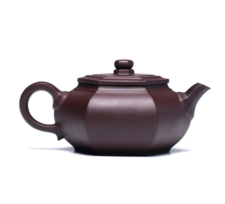 Yixing Purple Clay Teapot Handmade Hexagonal Kung Fu Teapot