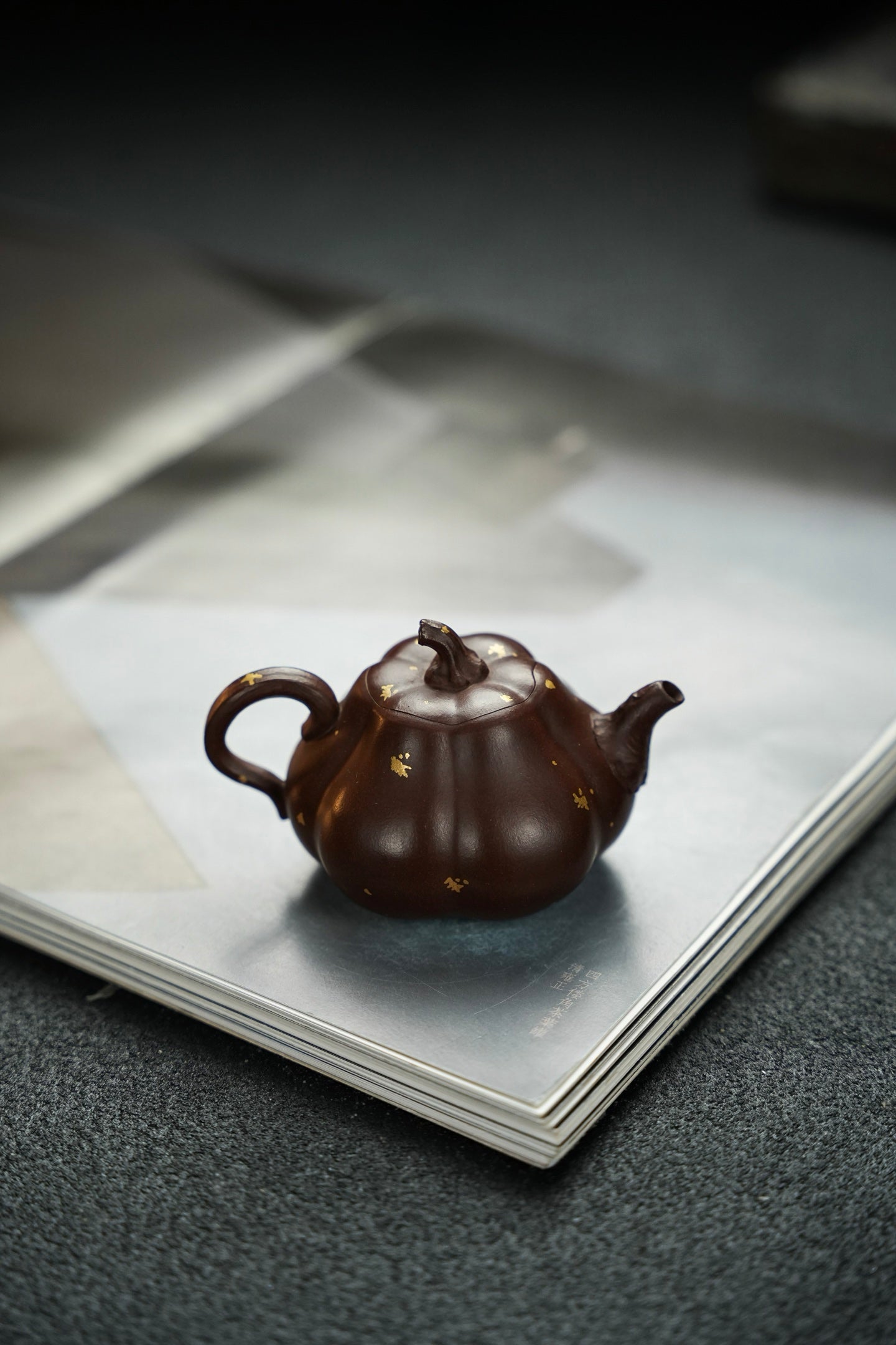 Handmade Yixing Zisha “Pumpkin” Teapot with Gilded Details