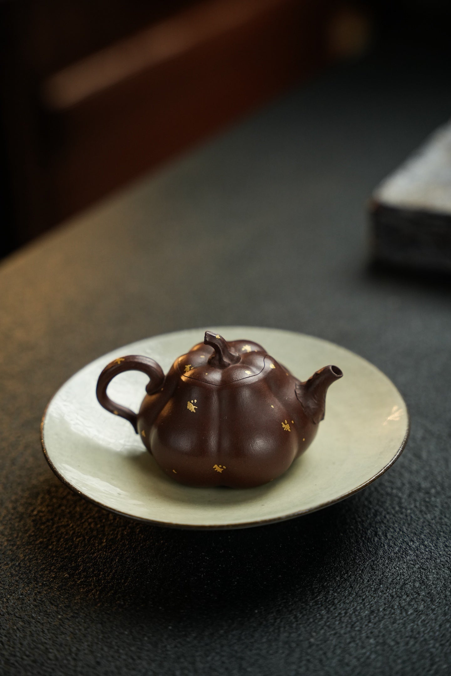 Handmade Yixing Zisha “Pumpkin” Teapot with Gilded Details