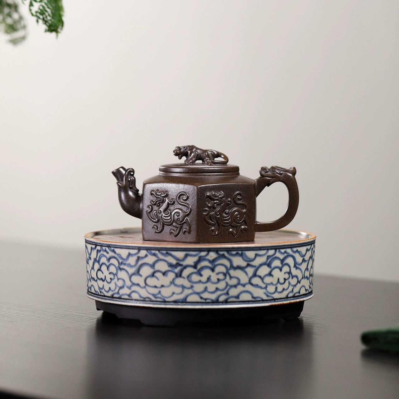 Yixing Zisha Hexagonal Teapot Handcrafted by Artisan Yang Junbao in Bronze Clay