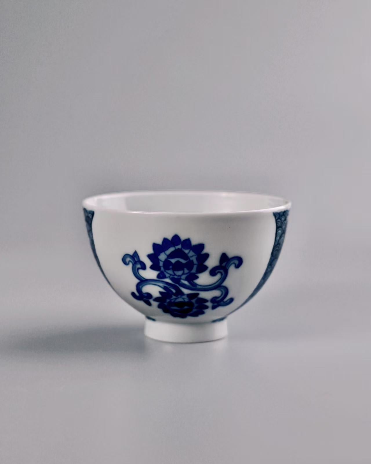 Hand-Painted Yuan Dynasty Style Blue-and-White Lotus Douli Cup