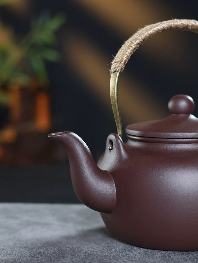 Yixing purple clay ore large capacity teapot with handle, 1050ml