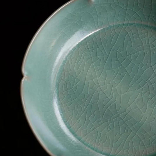 Modern Ru Ware ceramic with a soft sky-blue glaze, delicate crackle, and refined celadon surface