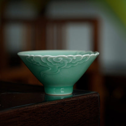 Longquan Celadon Embossed Cloud Patterns Tea Cup