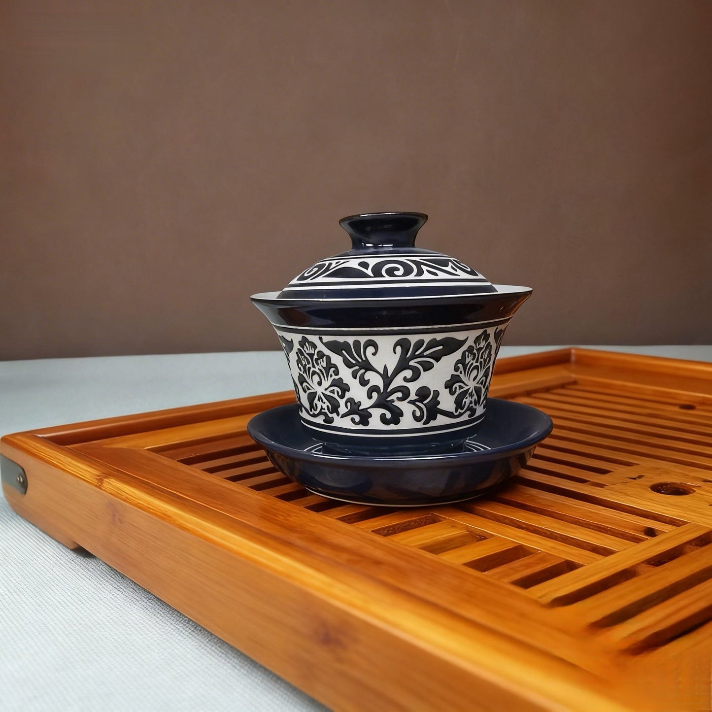 Cizhou Ware Hand-Painted Peony And Lotus Scroll Gaiwan 160ml