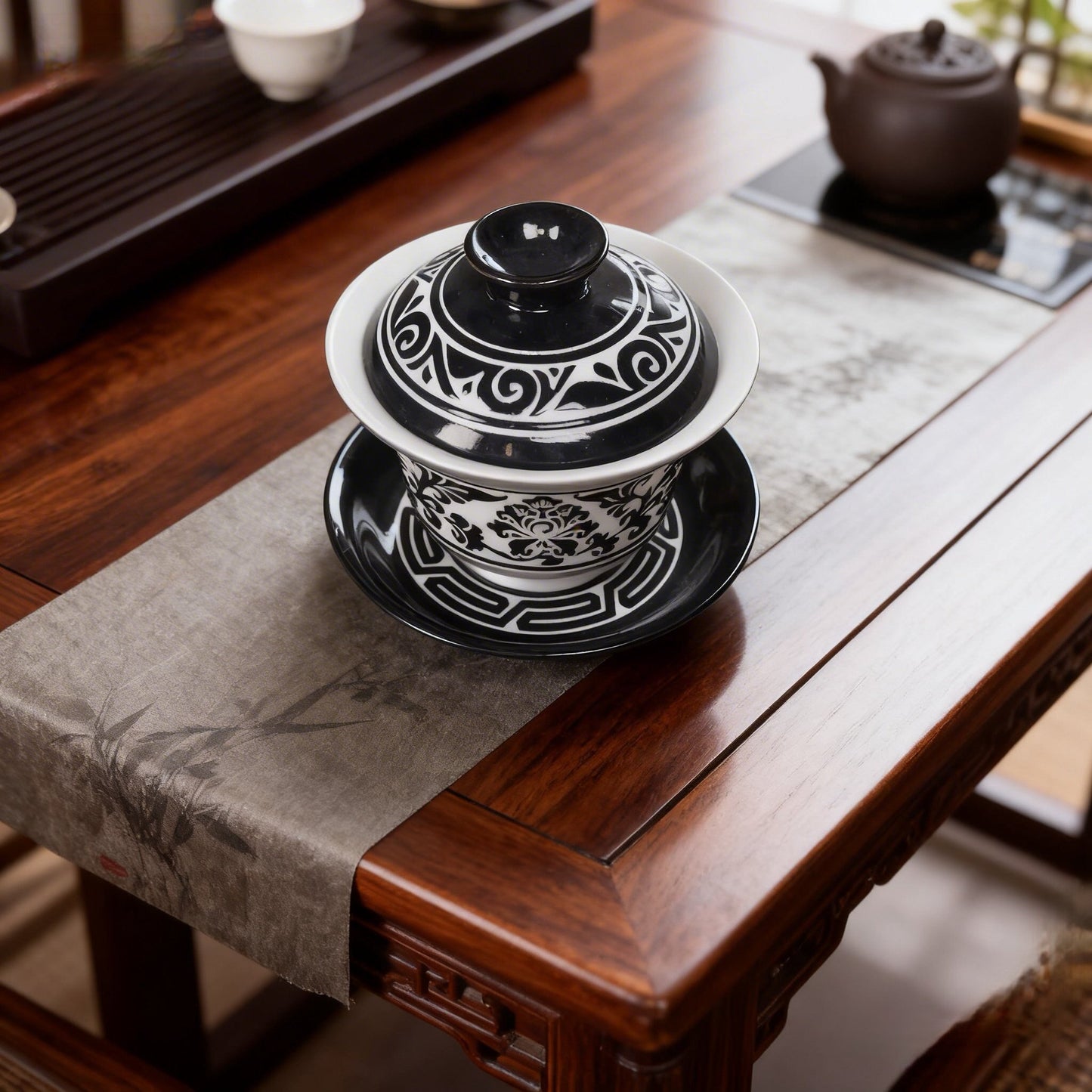 Cizhou Ware Hand-Painted Peony And Lotus Scroll Gaiwan 160ml