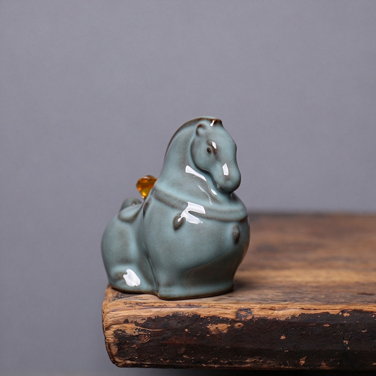 Longquan Celadon Ge Kiln Horse Tea Pet Figurine