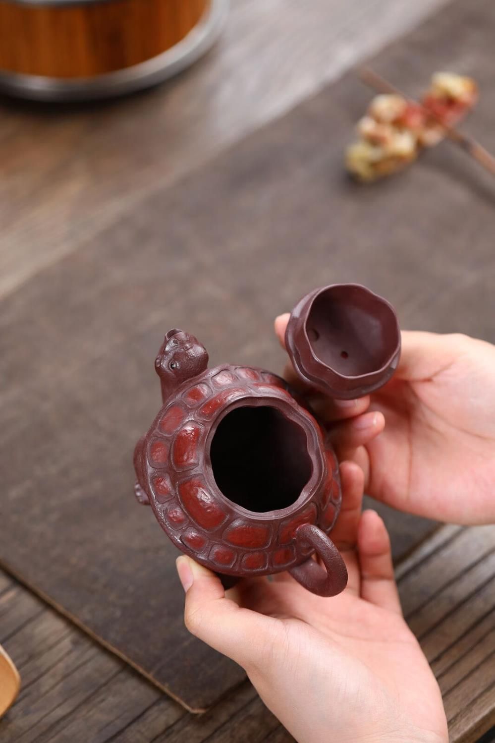 Yixing Zisha Handmade “Longevity Turtle” Teapot with Jade Rabbit Lid