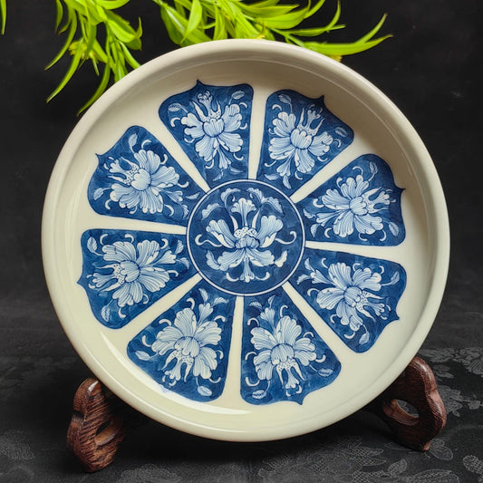 Antique-Style Blue And White Porcelain Hand-Painted Peony Tea Tray
