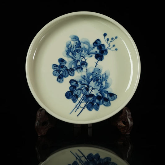 Jingdezhen Underglaze Blue-and-White Hand-Painted Peony Tea Tray