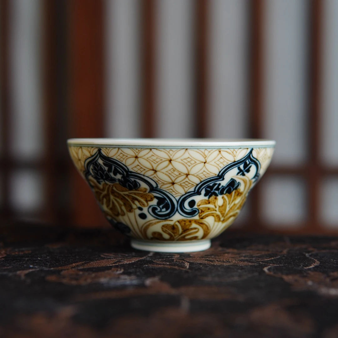 Hand-Painted Underglaze Gold "Copper Coin" Lotus Gaiwan Set 100ml