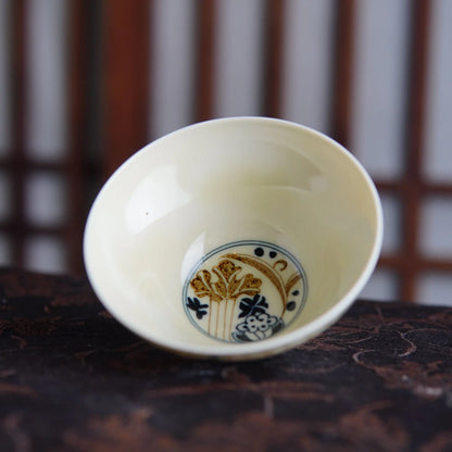 Hand-Painted Underglaze Gold "Copper Coin" Lotus Gaiwan Set 100ml