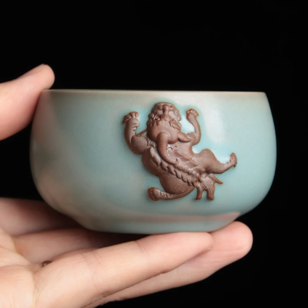 Traditional auspicious Pixiu wealth symbol crafted onto premium Gongfu teaware.