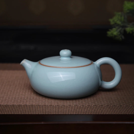 Ru Ware Sky-Blue Glazed Crackle Flat Teapot – 200ml
