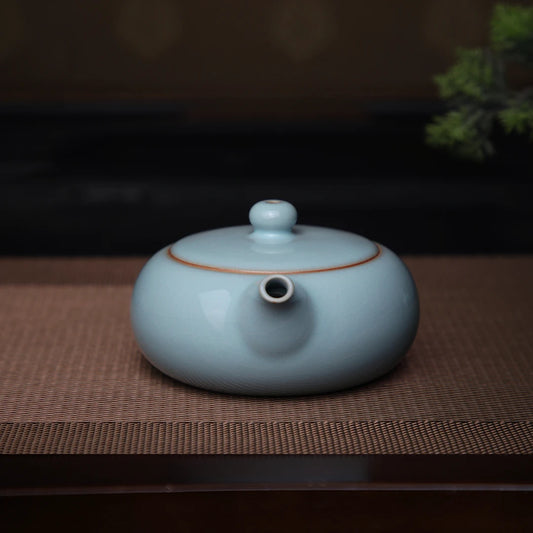 Ru Ware Sky-Blue Glazed Crackle Flat Teapot – 200ml