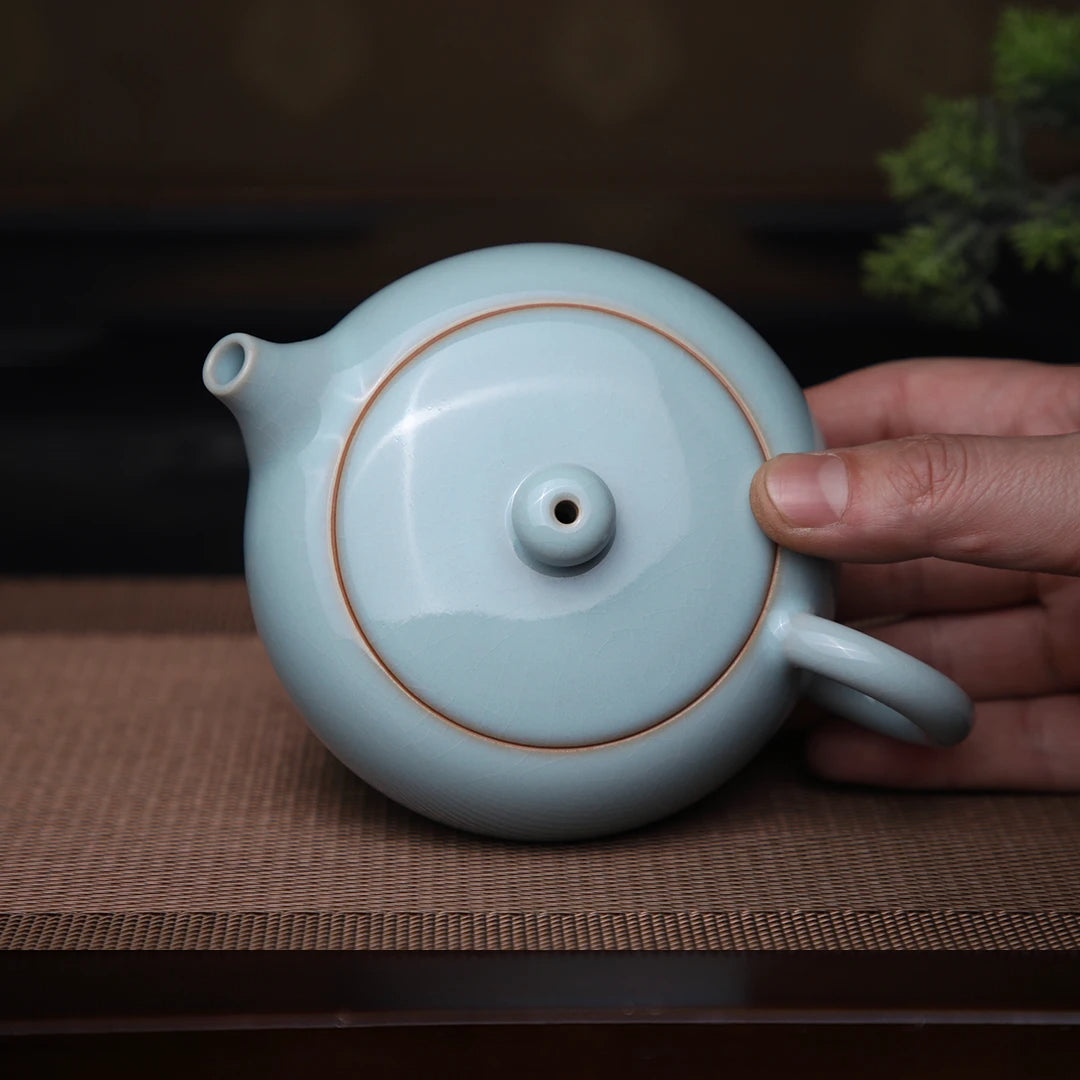Ru Ware Sky-Blue Glazed Crackle Flat Teapot – 200ml