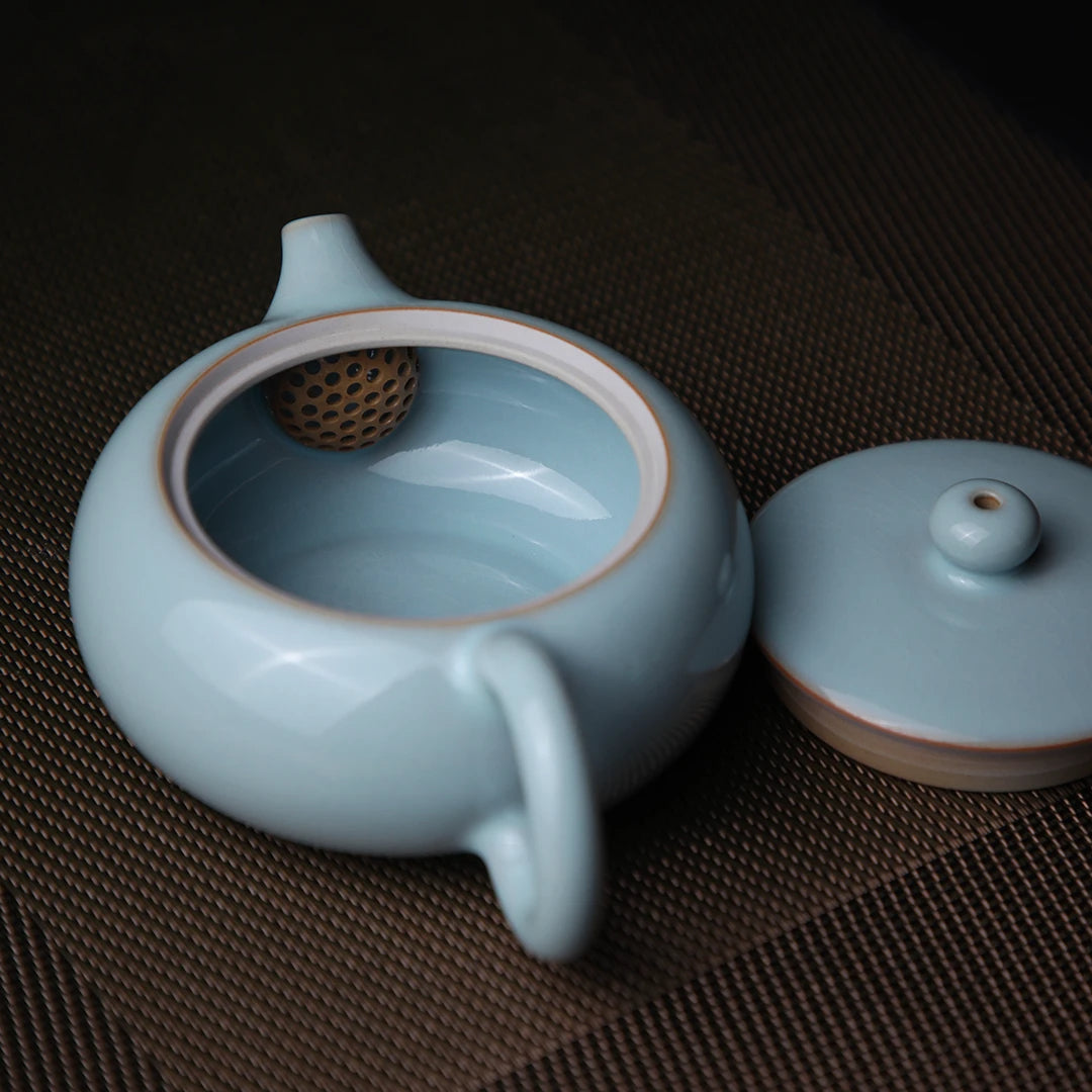 Ru Ware Sky-Blue Glazed Crackle Flat Teapot – 200ml