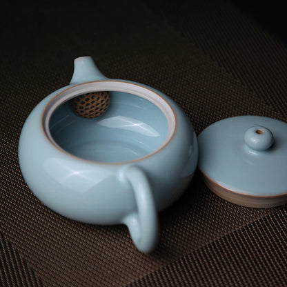 Ru Ware Sky-Blue Glazed Crackle Flat Teapot – 200ml