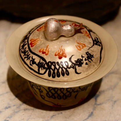 Jingdezhen Hand-Painted "Taoist Talisman & Sacred Flame" Gourd Gaiwan 125ml