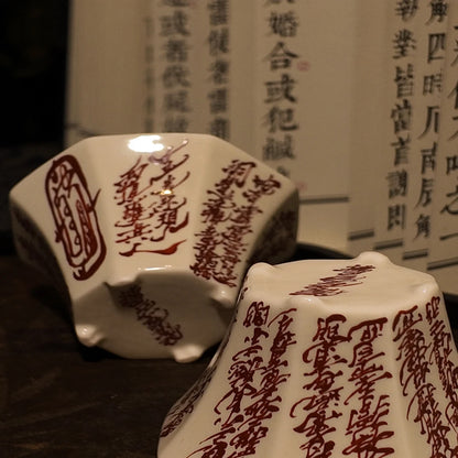 Jingdezhen Hand-Painted "Golden Light Mantra" Octagonal Porcelain Teacup 100ml