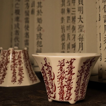 Jingdezhen Hand-Painted "Golden Light Mantra" Octagonal Porcelain Teacup 100ml