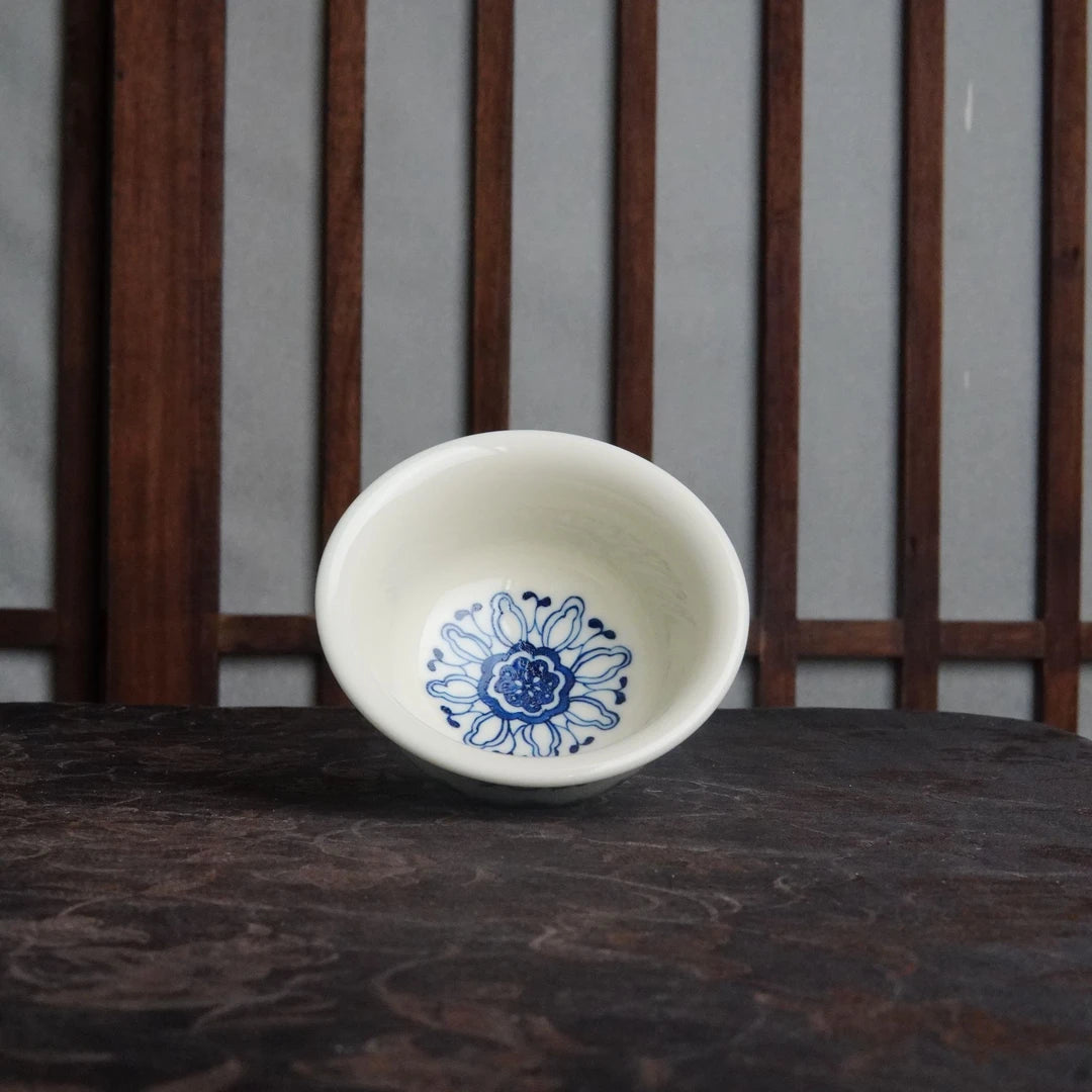 Blue and White Porcelain Painted Underglaze "Sanskrit & Lotus" Gaiwan 125ml