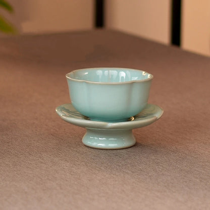Ru Ware Sky-Blue Glazed Plum Blossom Teacup with Saucer 100ml