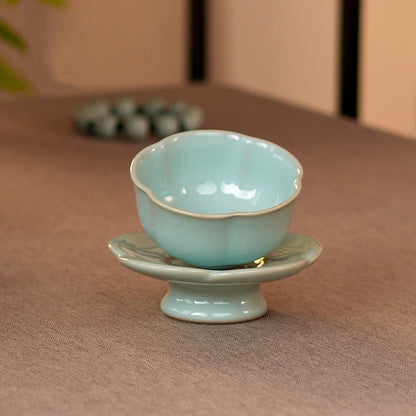 Ru Ware Sky-Blue Glazed Plum Blossom Teacup with Saucer 100ml