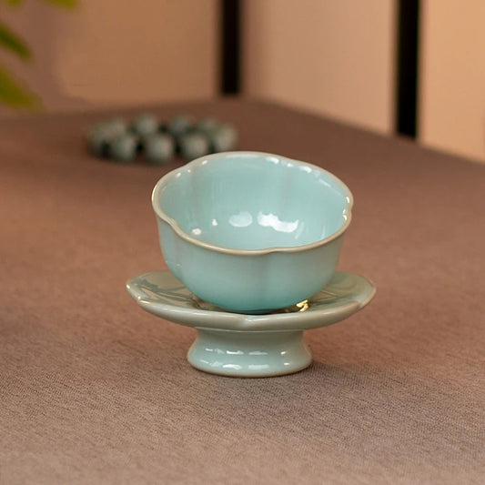 Ru Ware Sky-Blue Glazed Plum Blossom Teacup with Saucer 100ml
