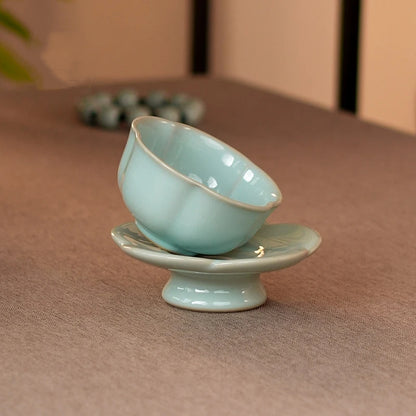 Ru Ware Sky-Blue Glazed Plum Blossom Teacup with Saucer 100ml