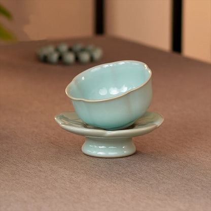Ru Ware Sky-Blue Glazed Plum Blossom Teacup with Saucer 100ml