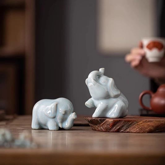 Ru Ware Sky-Blue Glazed Elephant Tea Pet Pair