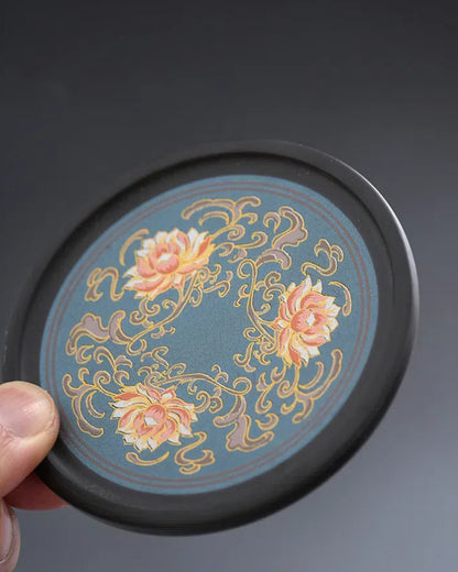 Tasse à thé en argile violette à motif lotus royal + boîte à thé