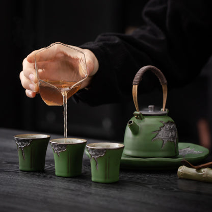 Théière en Poterie Rustique Vintage avec Glaçure Céladon