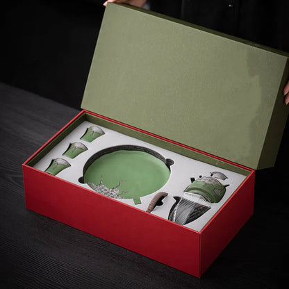 Théière en Poterie Rustique Vintage avec Glaçure Céladon