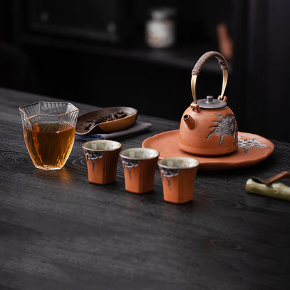 Théière en Poterie Rustique Vintage avec Glaçure Céladon