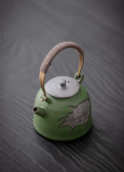 Théière en Poterie Rustique Vintage avec Glaçure Céladon
