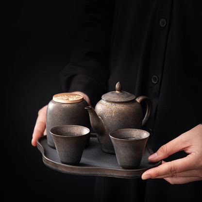 Keramik-Teeset im Wabi-Sabi-Stil mit vergoldeter Rostglasur