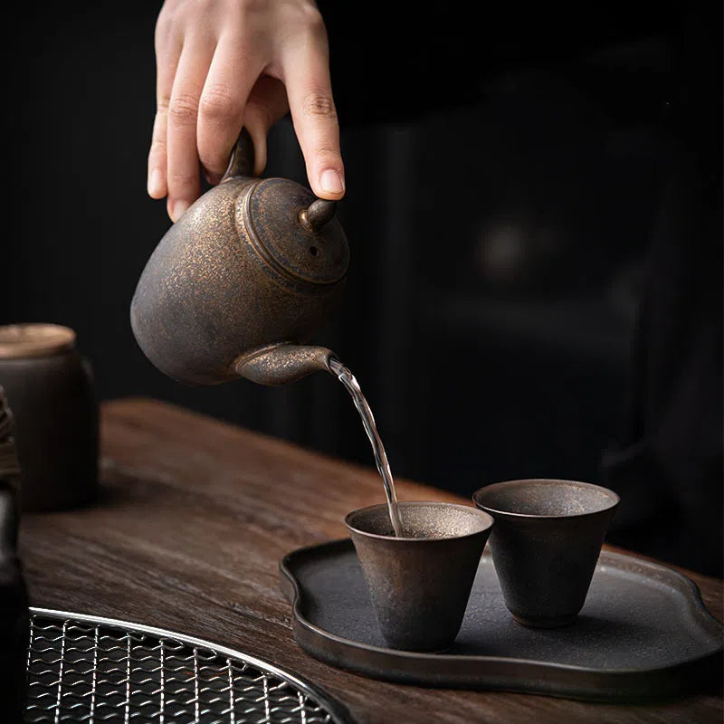 Gilded Rust Glaze Wabi-sabi Style Ceramic Tea Set