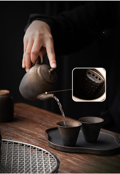 Keramik-Teeset im Wabi-Sabi-Stil mit vergoldeter Rostglasur